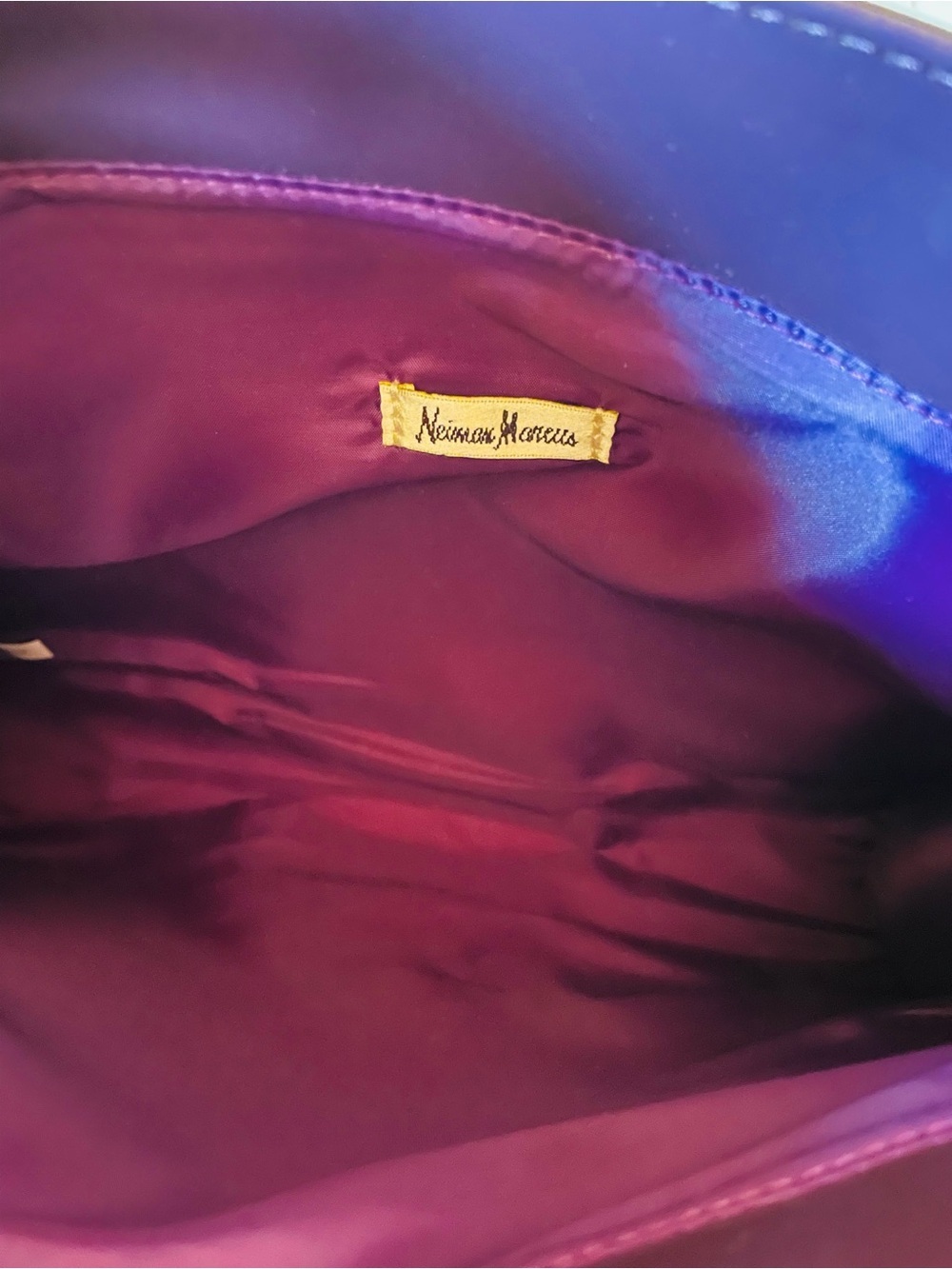 VTG Neiman Marcus Patent Tote Bag Plum Purple Handbag Marbled Lucite Handles - Picture 8 of 9